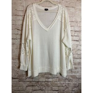 Torrid Waffle Top Womens 3X Ivory Cream Thermal Pullover Lace Balloon Sleeves